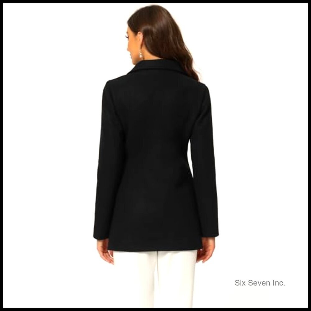 Polyester Blend Pea Coat Double Breasted Notch Lapel Mid Thigh - Picture 5 of 7